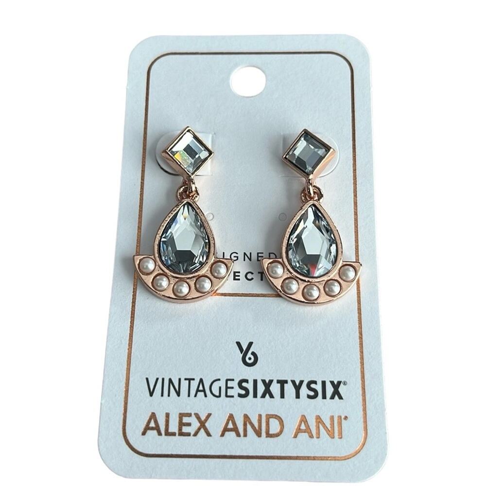 Alex and Ani Rose Gold Tear Drop 1” Earrings With Swarovski Crystals